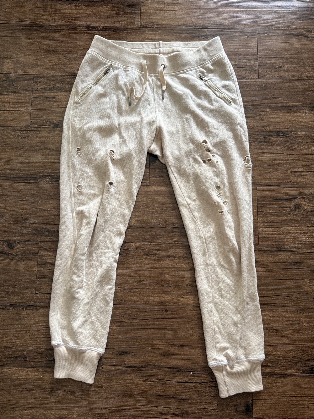 N:philanthropy Cream Distressed Joggers